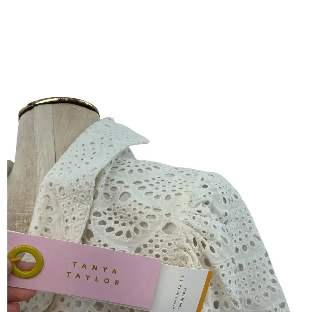 Tanya Taylor Aliciana Eyelet Lace Shirt Dress White Cotton Midi Size 18 NWT